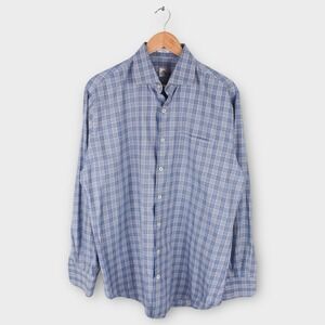 Peter Millar Button Down Shirt Plaid Cotton Long Sleeve Blue Orange Large